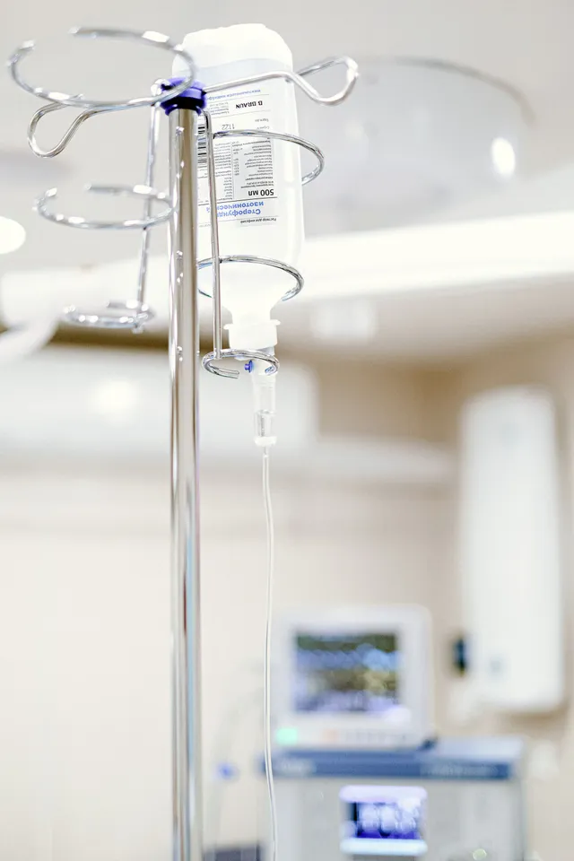 IV drip bag hanging on a clinical stand